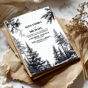 Black White Rustic Mountain Forest Wedding Invitation