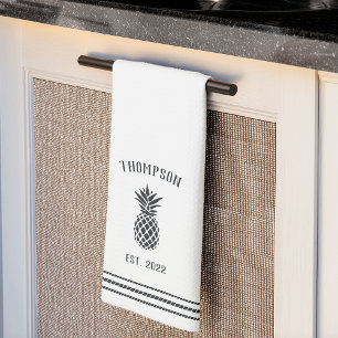Black & White Rustic Pineapple Personalized Kitchen Towel