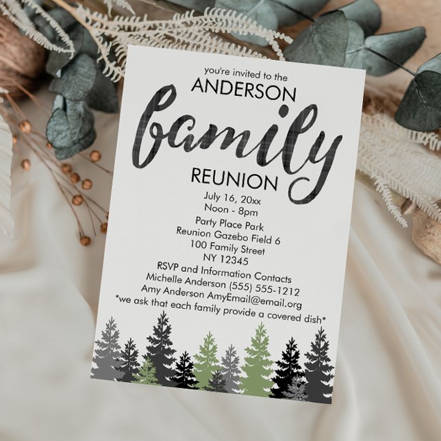 Black White Rustic Plaid Country Family Reunion Invitation (Creator Uploaded)