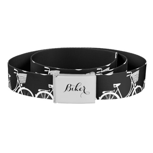 Black White Rustic Vintage Modern Bike Pattern Belt