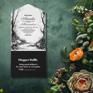 Black White Rustic Woodland Adventure Baby Shower All In One Invitation