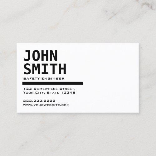 Black &amp; White Safety Engineer Business Card