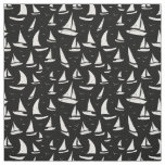 Black White Sailing Boats and Seagulls Pattern Fabric