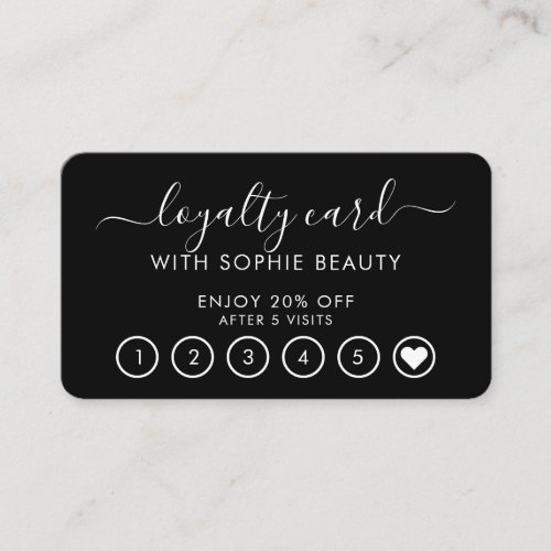 Black  White Salon Business Monogram Loyalty Card