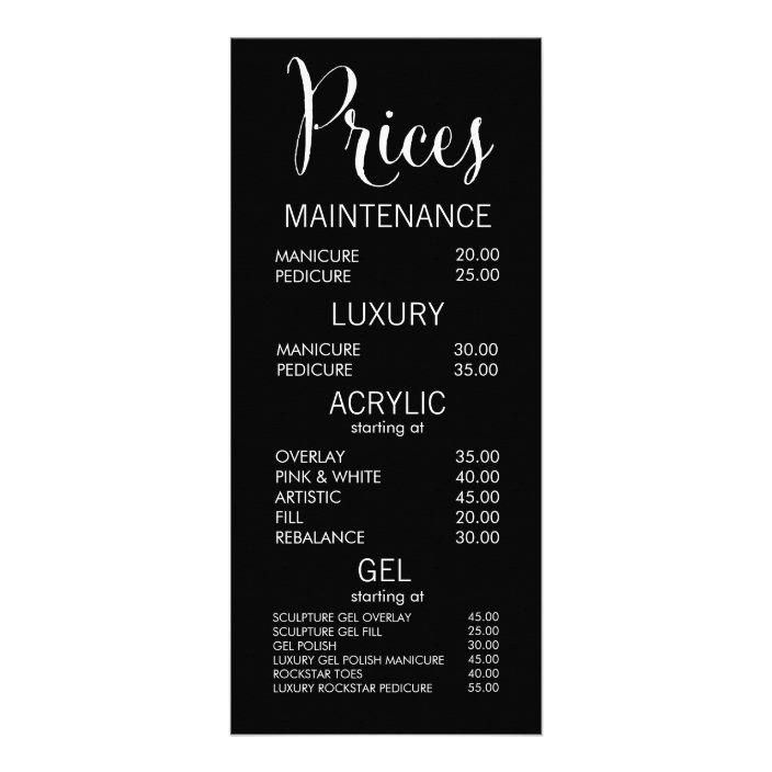 Black White Salon Menu Price List Cards Zazzle Com