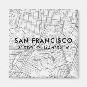 Black & White San Francisco Map Custom Coordinates Magnet