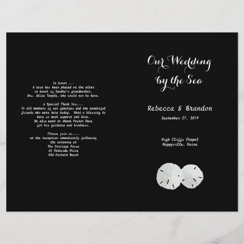 Black White Sand Dollars Folded Wedding Program