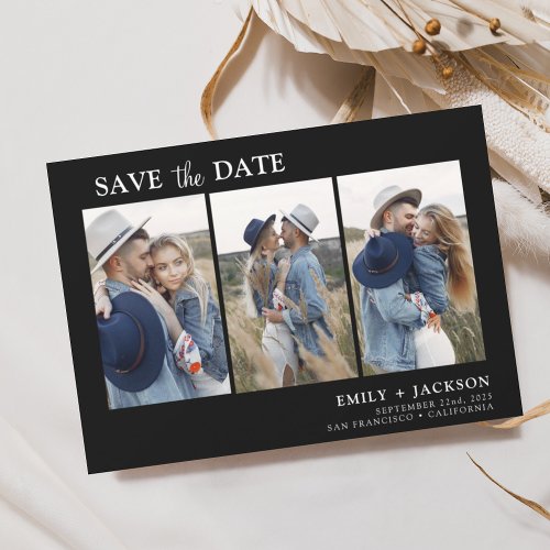 Black White Save the Date 3 Photo Simple