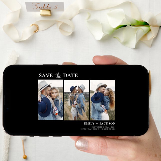 Black White Save the Date 4 Photo Simple (Front Digital)
