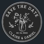 Black & White Save the Date Mason Jar Flowers Classic Round Sticker<br><div class="desc">Create Your Own Wedding Save the Date Round Sticker. For more advanced customization of this design,  Please click the "Customize" button above!</div>