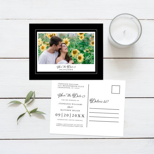 Black  White Save The Date Photo Elegant Wedding Announcement Postcard