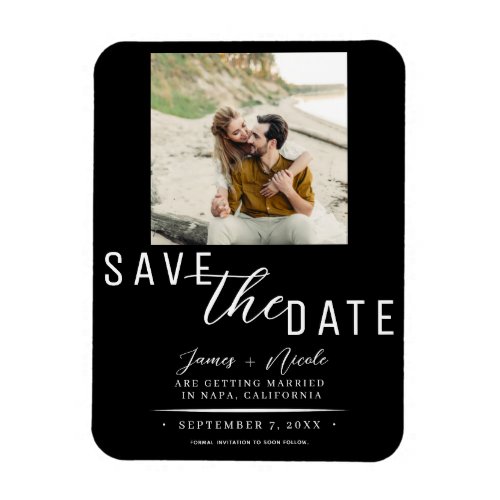 Black  White Save the Date Photo Wedding Magnet