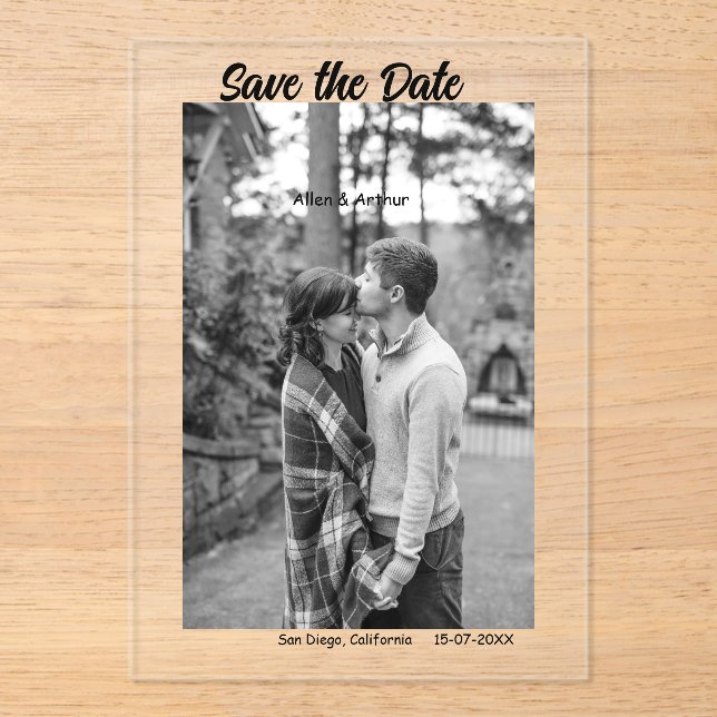 black white save the date QR add website name phot (Front)