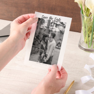 black white save the date QR add website name phot Vellum Invitations