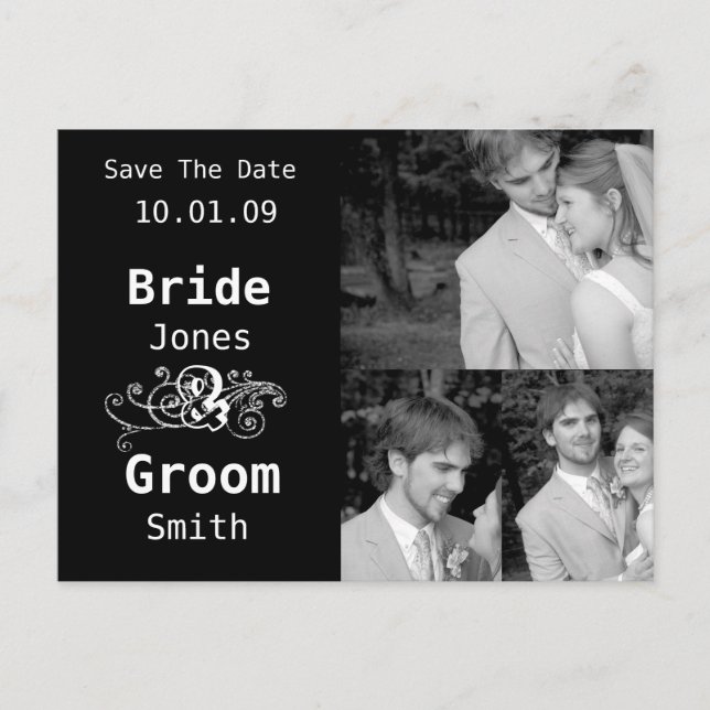 Black & White - Save the Date with... - Customized Announcement Postcard (Front)