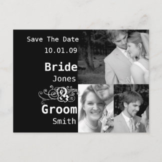 Black & White - Save the Date with YOUR Photos Announcement Postcard