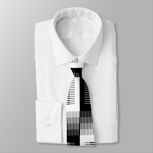 Black & White Sawtooth Gradient Pattern Neck Tie (Tied)