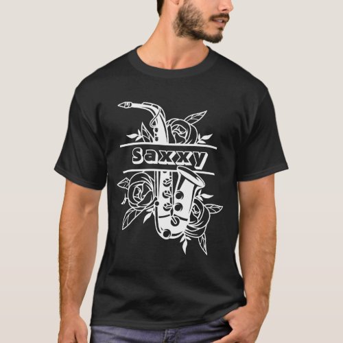 Black  White Saxxy Saxophone Musician T_Shirt