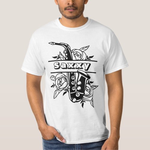 Black  White Saxxy Saxophone Musician T_Shirt