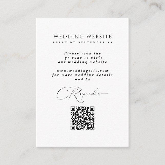 Black & White Scan me Wedding Website QR Code Enclosure Card (Front)