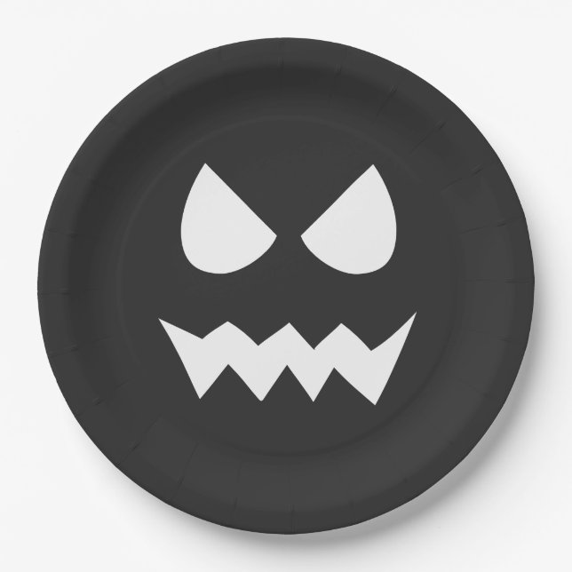 Black & White Scary Ghost Face Halloween Party  Paper Plates (Front)