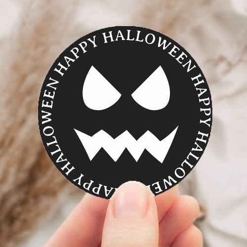 Black  White Scary Halloween Ghost Face  Classic Round Sticker
