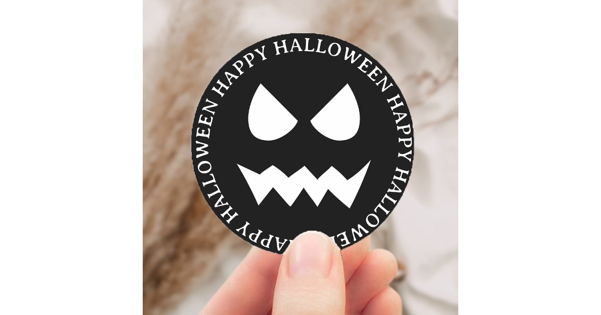 Black & White Scary Halloween Ghost Face Classic Round Sticker | Zazzle