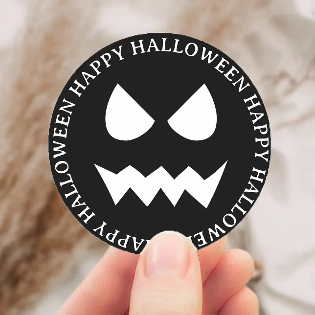Black & White Scary Halloween Ghost Face Classic Round Sticker | Zazzle
