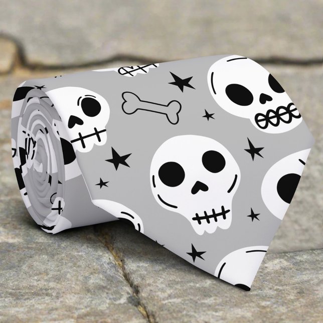 Black & White Scary Halloween Skull Spider Bone Neck Tie (Creator Uploaded)