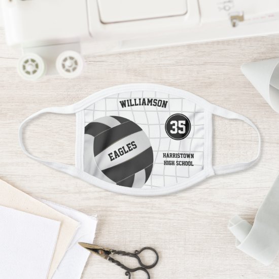 black white school club team colors volleyball face mask