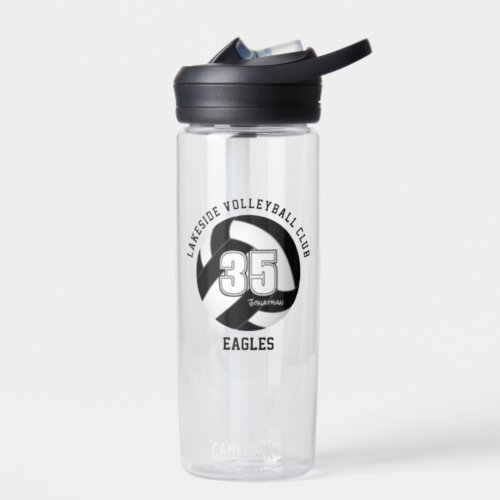 Black white school club team colors volleyball water bottle