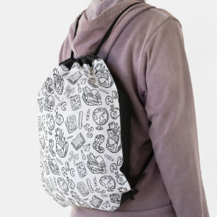 Black & White School Handdrawn Doodle Drawstring Bag