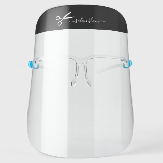 Black & White Scissors Logo Hairstylist Hair Salon Face Shield (Front)
