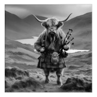 Black White Scottish Highland Cow Bagpiper, 
