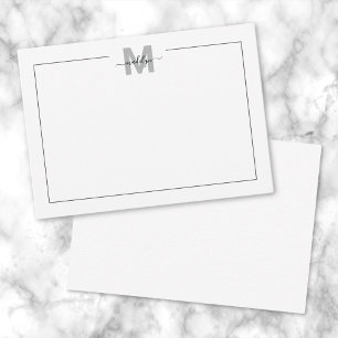 Black White Script Calligraphy Name Monogram Note Card
