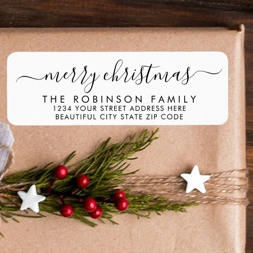 Black White Script Christmas Return Address Label