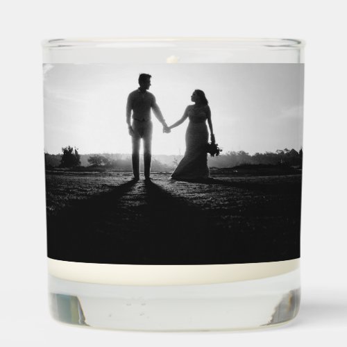 Black  White Script Couple Photo Wedding Favor Scented Candle