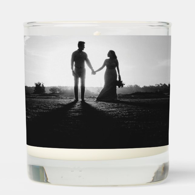 Black & White Script Couple Photo Wedding Favor Scented Candle (Back)
