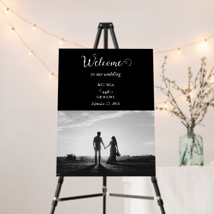 Black & White Script Couple Photo Wedding Welcome Foam Board