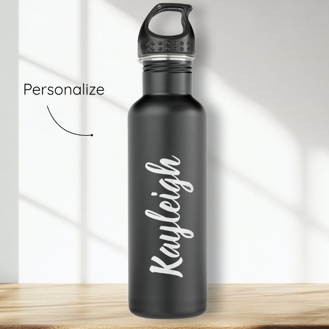Black & White Script Custom Name Stainless Steel Water Bottle (Creator Uploaded)