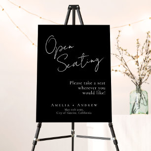 Black White Script Elegant Wedding Open Seating Foam Board