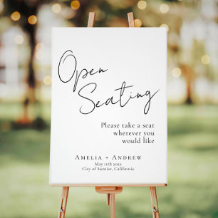 Black White Script Elegant Wedding Open Seating  Foam Board