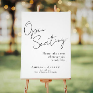 Black White Script Elegant Wedding Open Seating  Foam Board