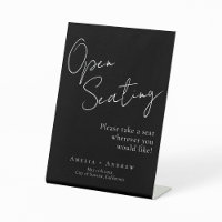 Black White Script Elegant Wedding Open Seating 