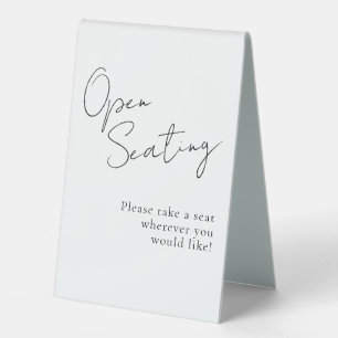 Black White Script Elegant Wedding Open Seating  Table Tent