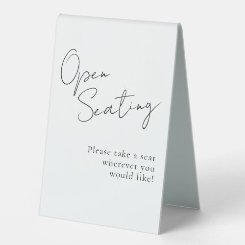 Black White Script Elegant Wedding Open Seating  Table Tent Sign