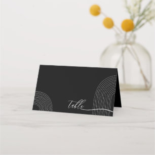 Black White Script Font Geometric Seating Place Card