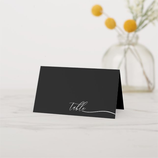 Black White Script Font Seating Place Card (Front)