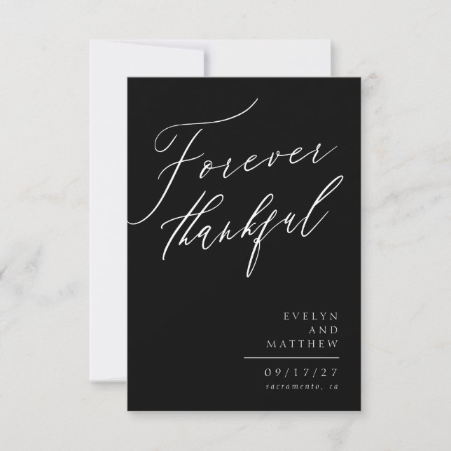 Black White Script Forever Thankful Photo Collage Thank You Card (Front)