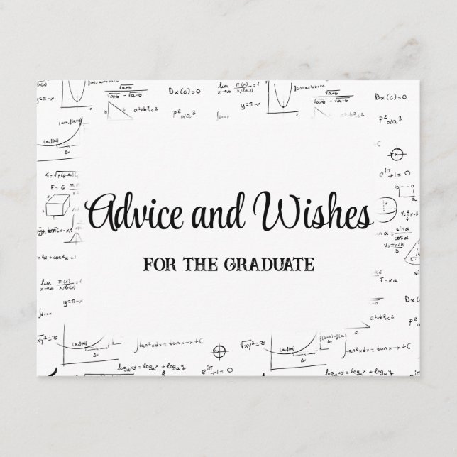 Black White Script Graduate Advice and Wishes Enclosure Card (Front)